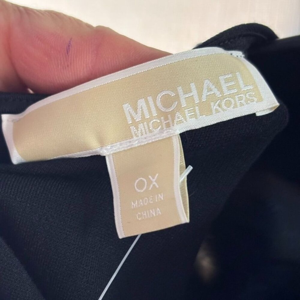 Michael Michael Kors Sleeveless Black Dress With Faux Leather Hem & Back Zipper - Picture 4 of 12